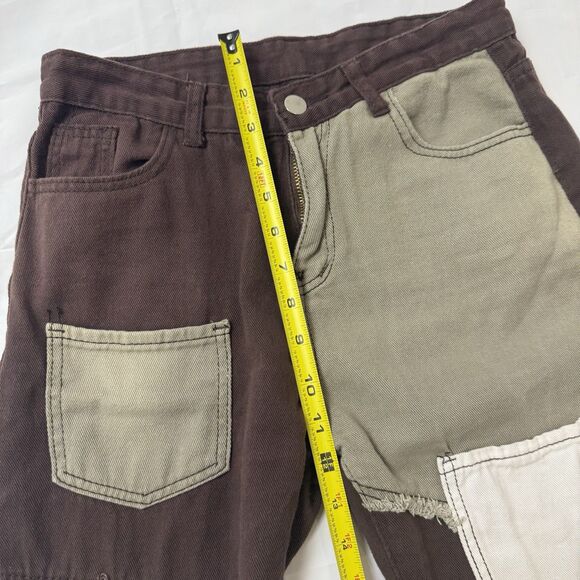 Colorblock Top-stitching Wide Leg Jeans size Large - Picture 5 of 9